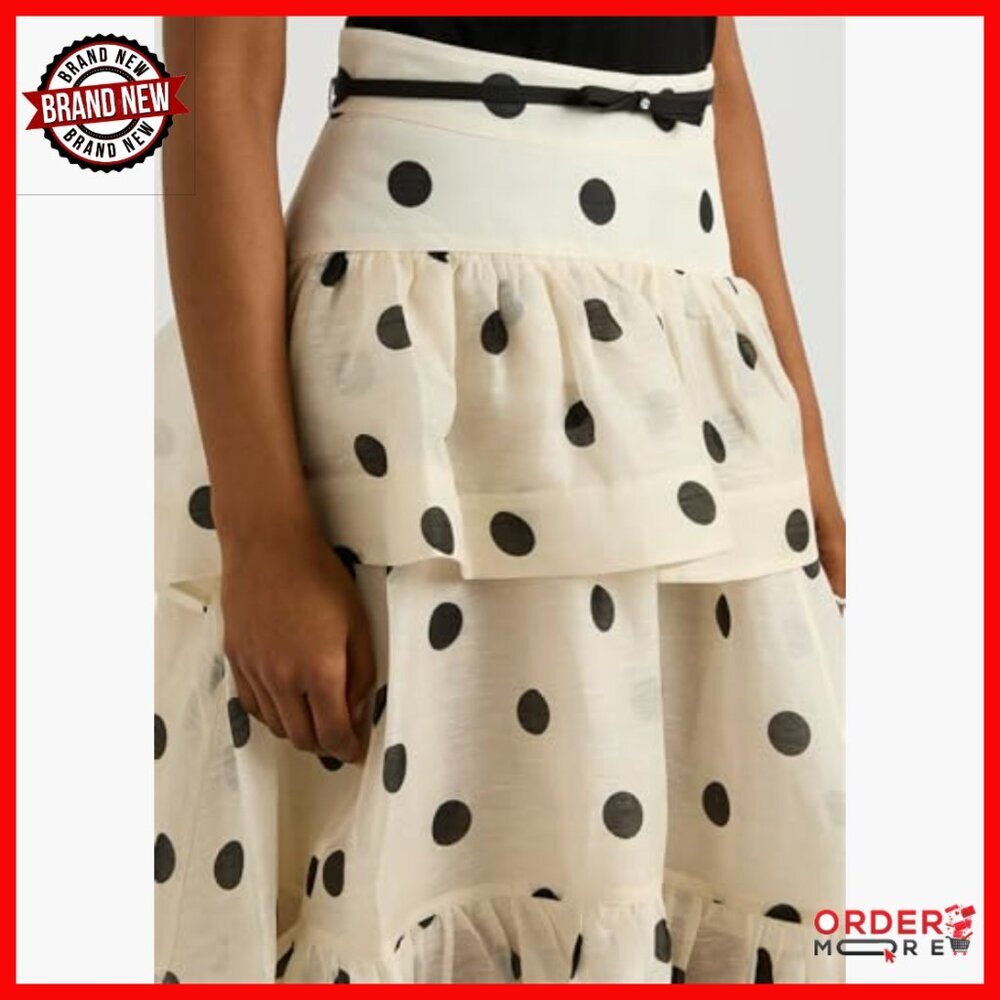 Polka Dot Maxi Skirt High Waist Asymmetrical Ruffle Layered Summer - Picture 6 of 7